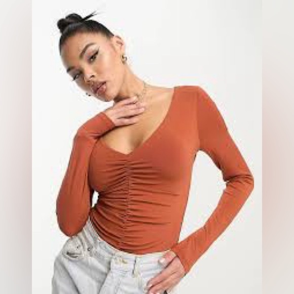 Abercrombie Soft A&F Burnt Orange Ruched Bodysuit Size XS - Picture 1 of 5